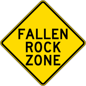 falling rock zone sign